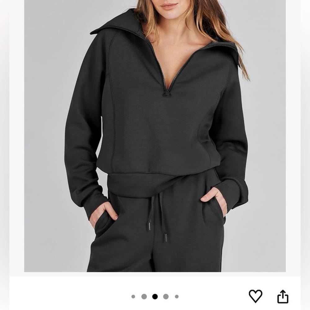Anrabess Two Piece Sweatsuit, Lounge/Travel Set Black Large Quarter Zip Top - Picture 4 of 13